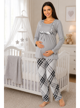 Effortt 8082 Gri  Dantelli Lohusa Pijama Takım